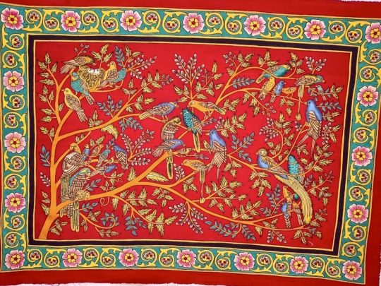 Arbre de vie fond rouge AC1 (135x99) - Kalamkari