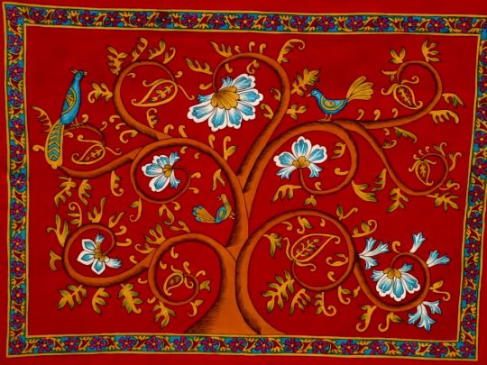 Arbre de vie fond rouge 2a-AC2 (108x82) - Kalamkari