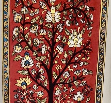 Arbre de vie fond rouge AC3 (72x50) - Kalamkari
