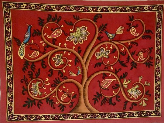 Arbre de vie fond rouge 2b-AC4 (107x81) - Kalamkari