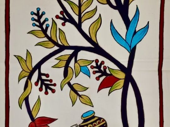 Arbre de vie noir 15-AE18 (151x84) - Kalamkari