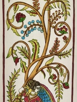 Arbre de vie + femme sari AH2a (101x40) - Kalamkari