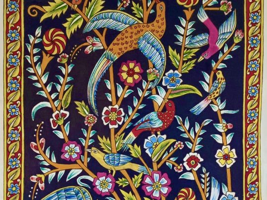 Arbre de vie fond noir AH3A-1a (103x67) - Kalamkari