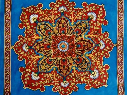 Mandala fond bleu BB2 (107x107) - Kalamkari