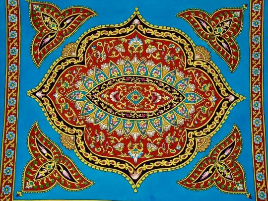 Mandala fond bleu BB3 (110x100) - Kalamkari