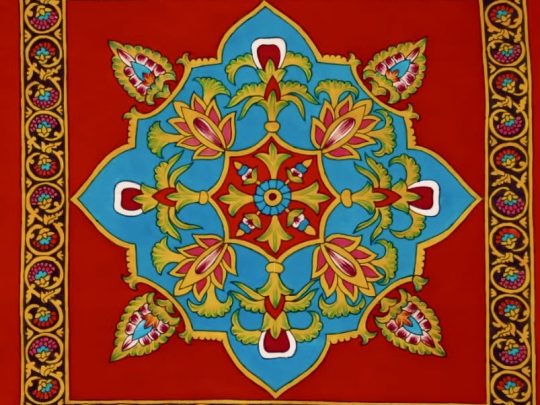 Mandala fond rouge BC1 (89x86) - Kalamkari