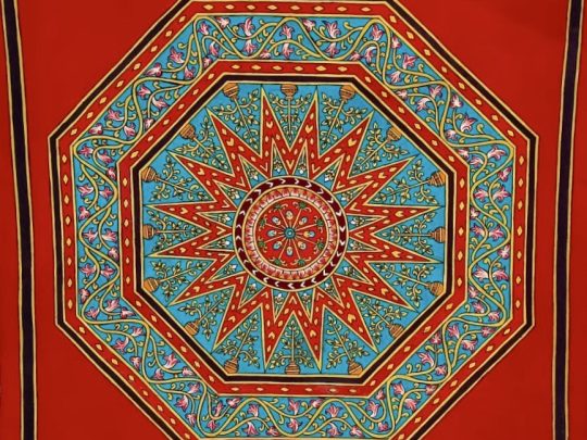 Mandala fond rouge BC3 (119x119) - Kalamkari