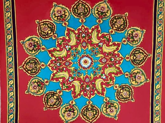 Mandala fond rouge BC6 (93x93) - Kalamkari
