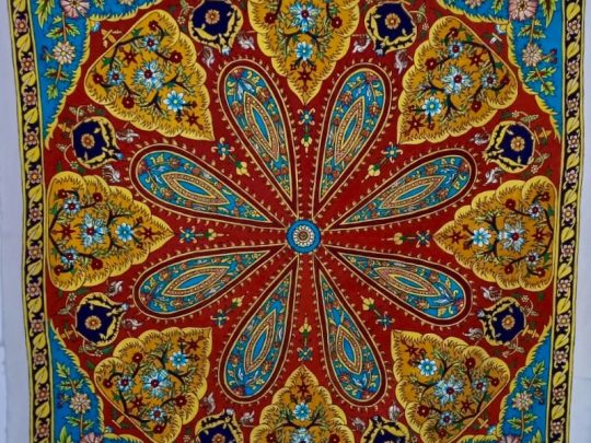 Mandala fond rouge BC8 (125x120) - Kalamkari