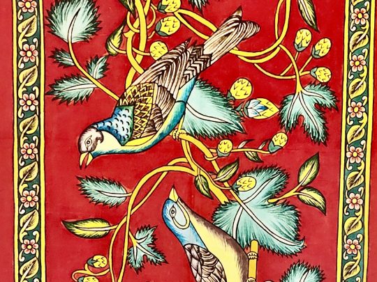 Oiseaux fond rouge C16 (52x42) - Kalamkari