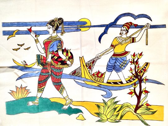 Pécheur et femme E2 (67x51) - Kalamkari