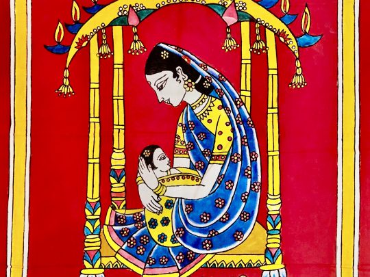 Maman, son bébé F18 (65x52) - Kalamkari