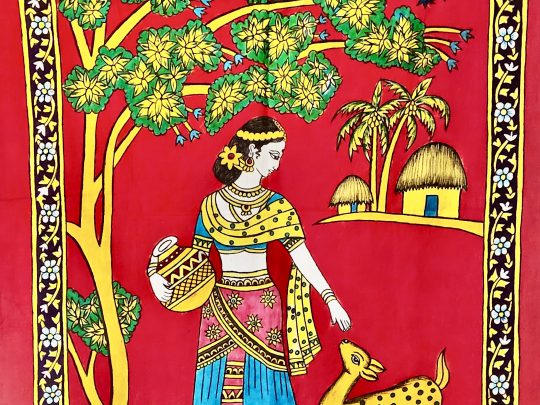 Femme et biche F19 (101x69) - Kalamkari