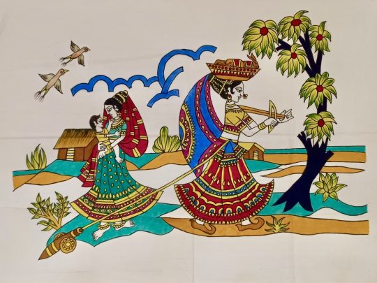 Femme porteuse, maman et bébé  F22 (73x58) - Kalamkari
