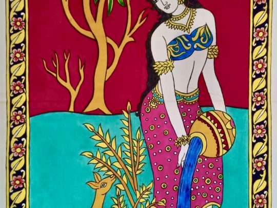 Femme et faon F7 (103x56) - Kalamkari