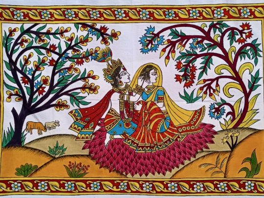 Krishna et Radha boucle d'oreille K1 (85x57) - Kalamkari