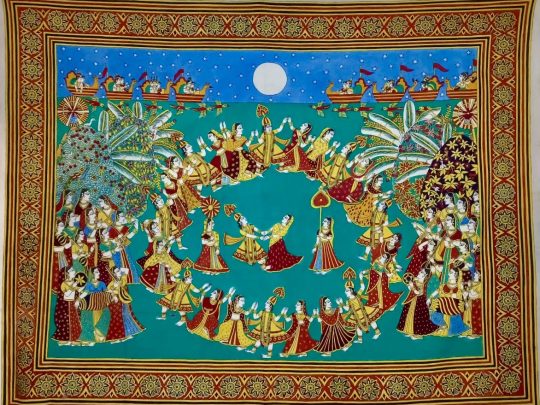 Krishna shri Nathaji with the gopis K10b (228x188) - Kalamkari