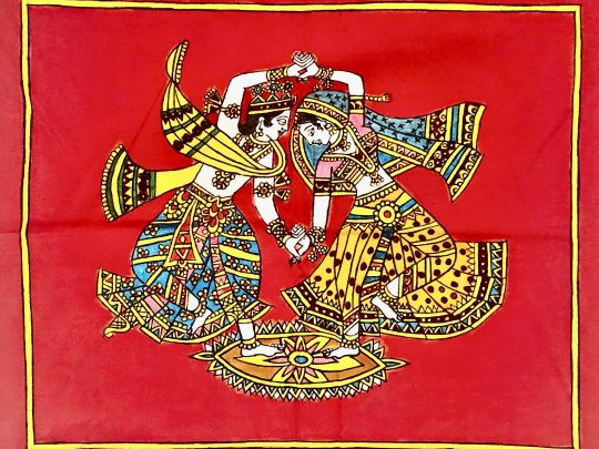 Krishna et Radha fond rouge K11b (53x44) - Kalamkari