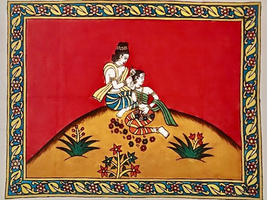 Krishna et Radha fond rouge K12 (66x53) - Kalamkari