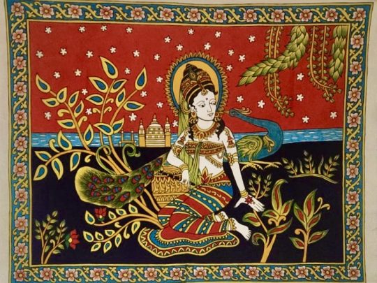Radha et paon V1 (100x80) - Kalamkari