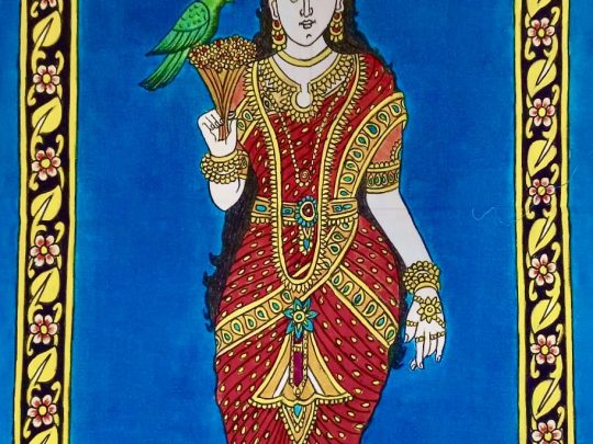 Déesse fond bleu 1-V3 (97x51) - Kalamkari