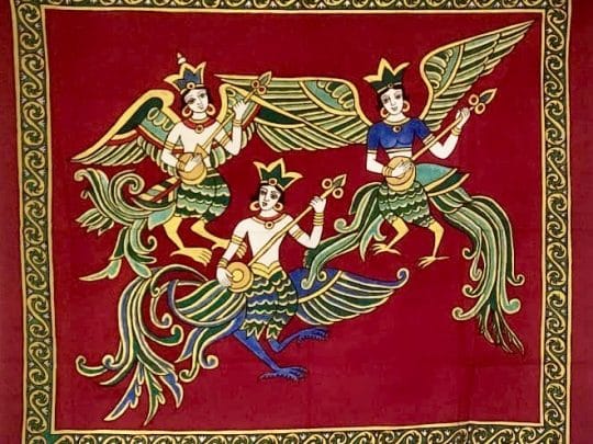 Harpi fond rouge V5 (77x88) - Kalamkari
