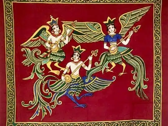 Harpi fond rouge V5 (77x88) - Kalamkari